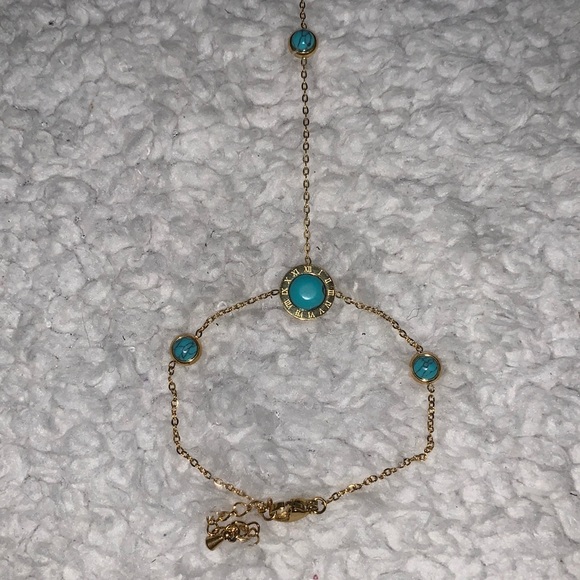 Turquoise and Gold Roman Numeral Hand Chain - Picture 10 of 17